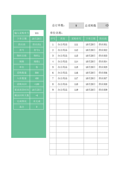 采购物料跟踪表Excel模板