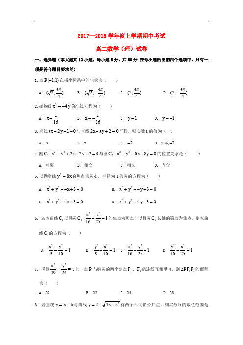 江西省南昌市高二数学上学期期中试题 理