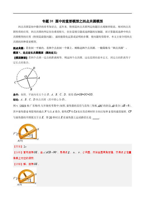 2024年中考数学常见几何模型全归纳(全国通用)专题31 圆中的重要模型之四点共圆模型(解析版)