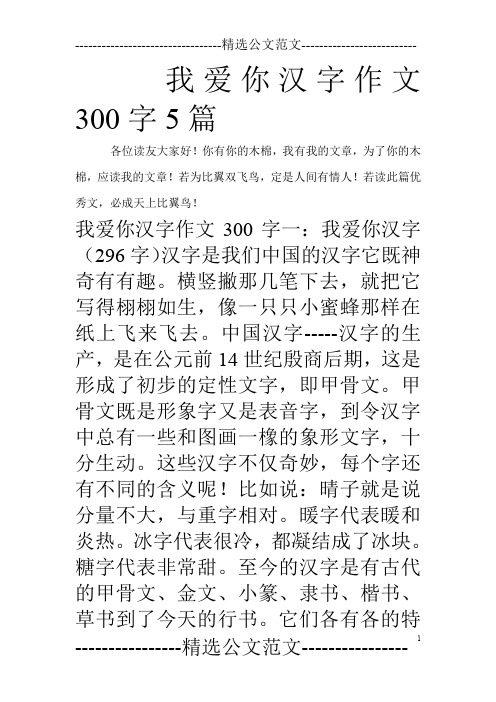 我爱你汉字作文300字5篇