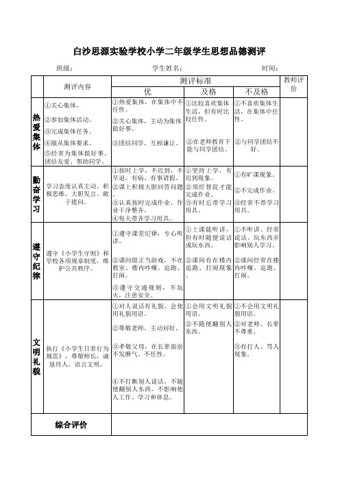 二年级品德评价