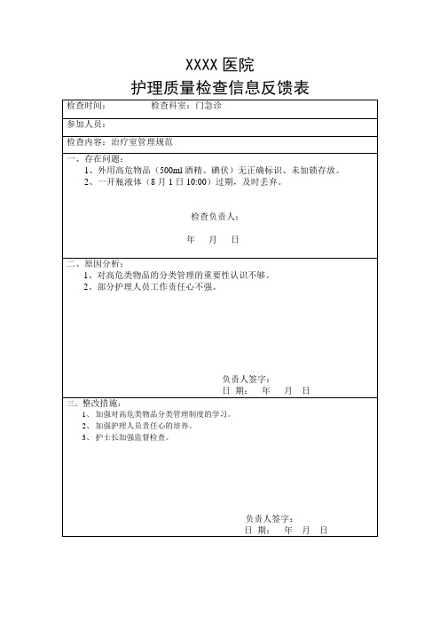 护理质量检查信息反馈表