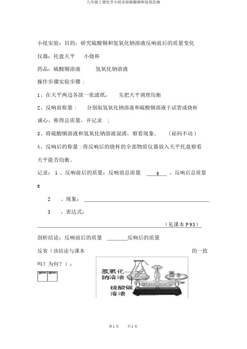 九年级上册化学小组实验硫酸铜和氢氧化钠