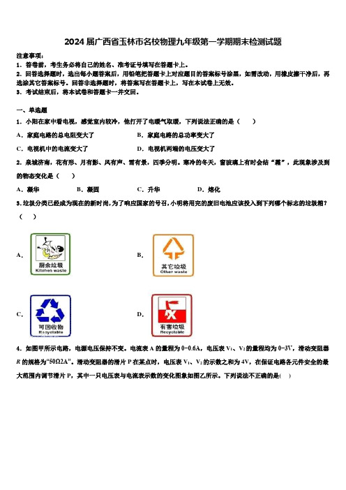 2024届广西省玉林市名校物理九年级第一学期期末检测试题含解析