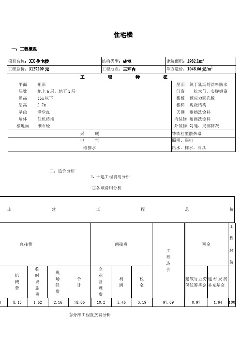 北京某住宅楼造价指标