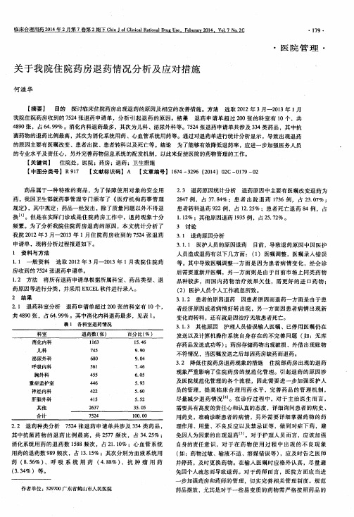 关于我院住院药房退药情况分析及应对措施