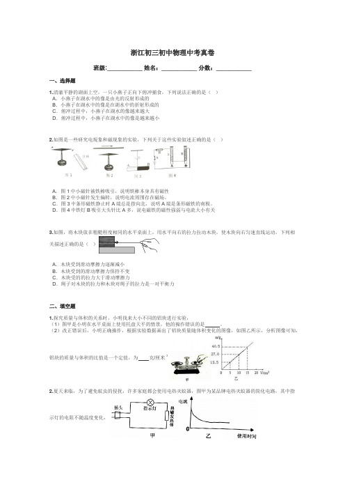 浙江初三初中物理中考真卷带答案解析
