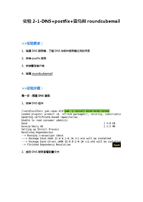 实验2-1-DNS+postfix+雷鸟和roundcubemail