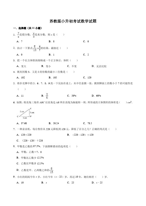 苏教版六年级数学小升初考试题(含答案)