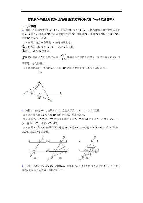 苏教版八年级上册数学 压轴题 期末复习试卷试卷(word版含答案)