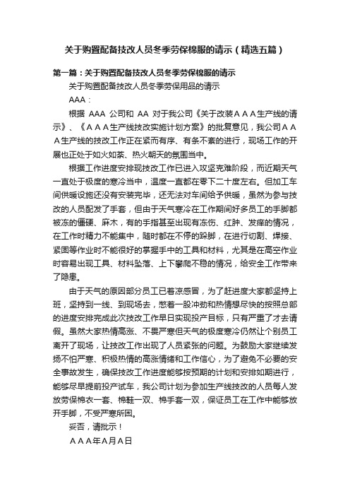 关于购置配备技改人员冬季劳保棉服的请示（精选五篇）