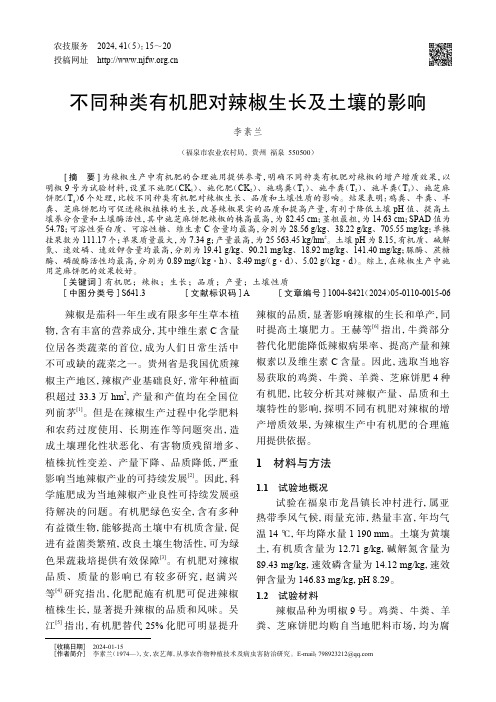 不同种类有机肥对辣椒生长及土壤的影响