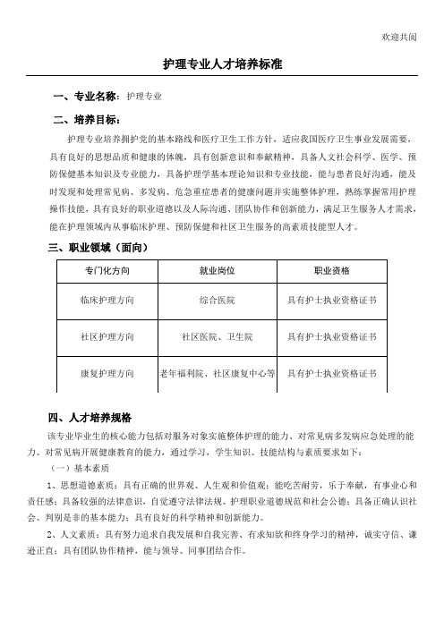 护理专业人才培养方案