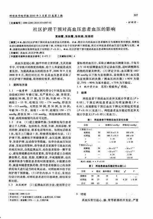 社区护理干预对高血压患者血压的影响