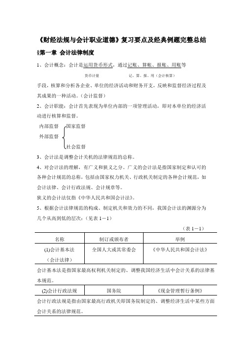 《财经法规与会计职业道德》复习要点及经典例题完整总结