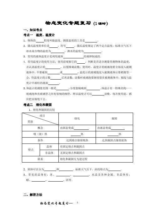 初中物理物态变化专题复习知识点考点梳理和练习