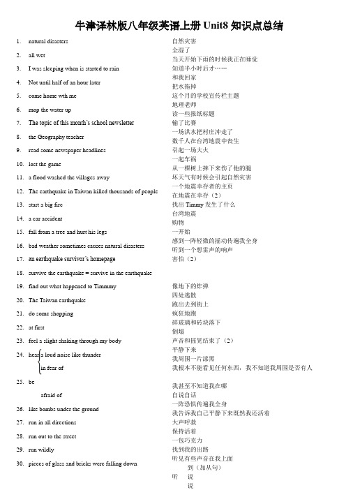 牛津译林版八年级英语上册Unit8知识点总结