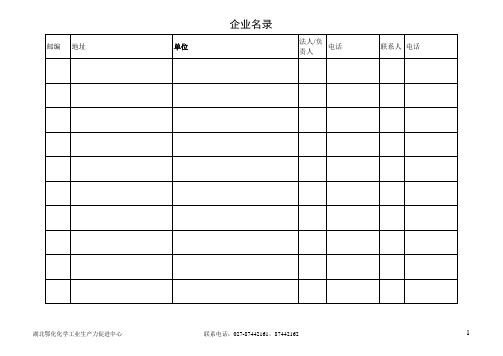 湖北省化工企业名录