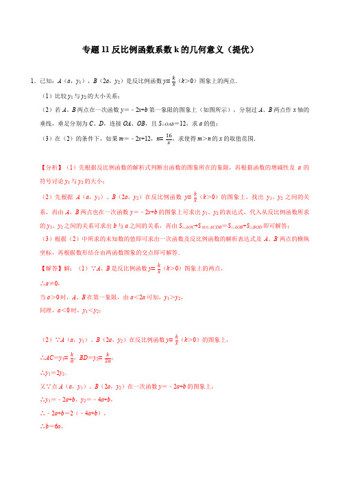 专题11 反比例函数系数k的几何意义(提优)-冲刺2021年中考数学(解析版)