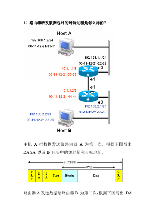 1)路由器转发数据包时的封装过程是怎么样的