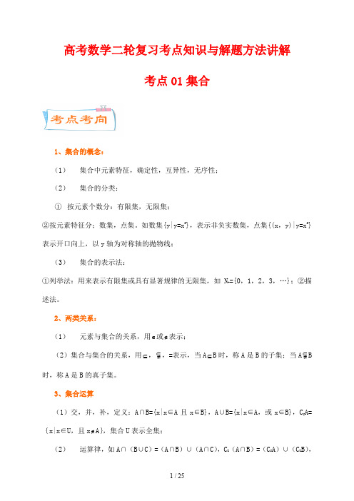 高考数学二轮复习考点知识与解题方法讲解01  集合