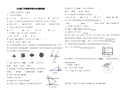 青岛版七年级下学期数学期末考试测试题附答案