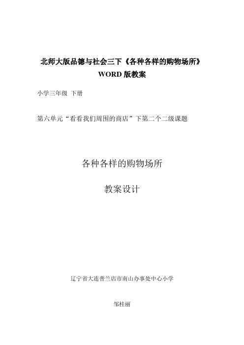 北师大版品德与社会三下《各种各样的购物场所》WORD版教案