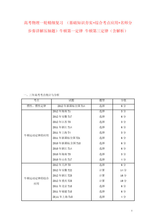 高考物理一轮精细复习 (基础知识夯实+综合考点应用+名师分步奏详解压轴题)牛顿第一定律 牛顿第三定律(含