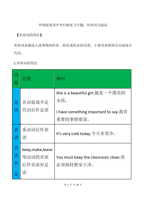 英语中考归纳复习专题：形容词与副词