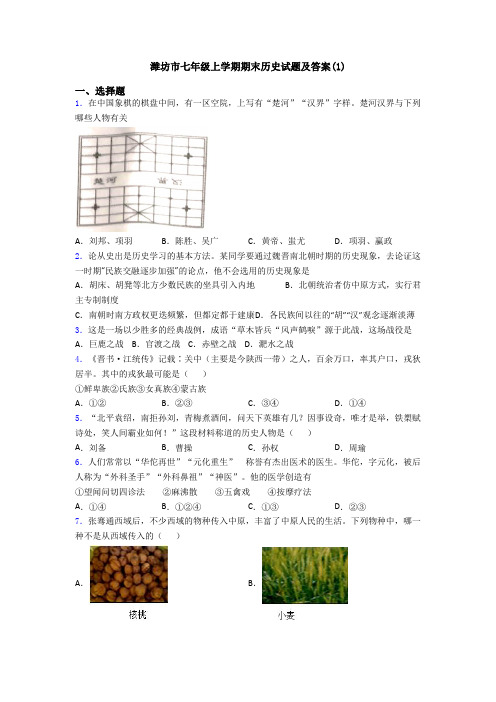 潍坊市七年级上学期期末历史试题及答案(1)