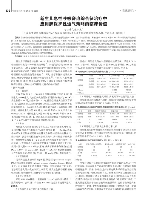 新生儿急性呼吸窘迫综合征治疗中应用肺保护性通气策略的临床价值