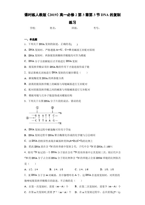 课时练人教版高一必修2第3章第3节DNA的复制练习