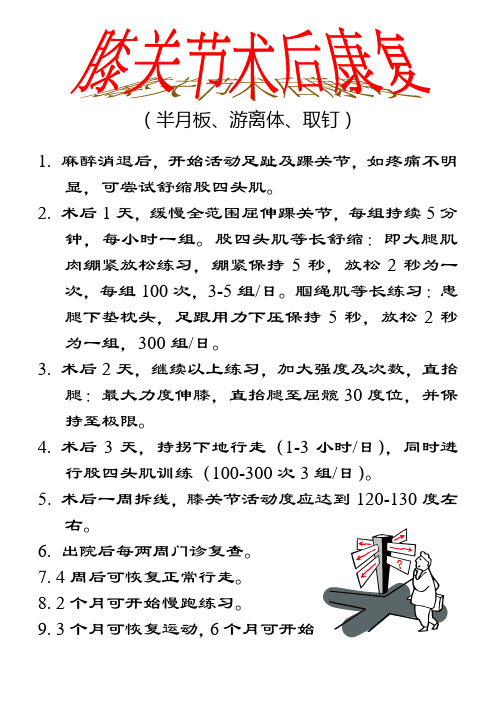 各部位骨关节术后康复程序或计划