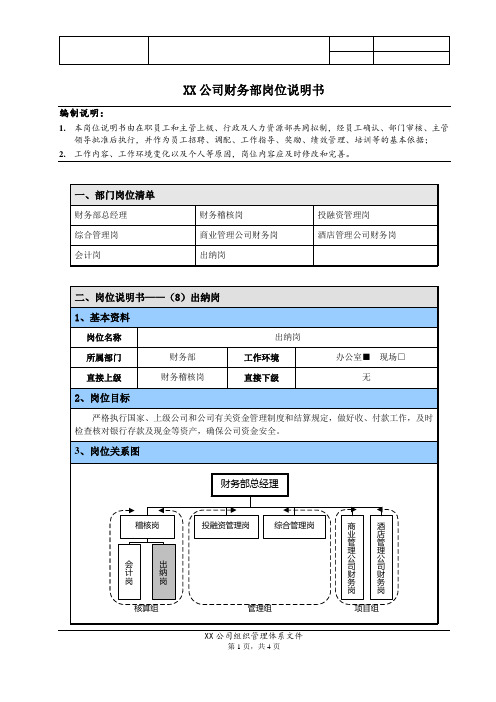 【岗位说明书】房地产出纳岗