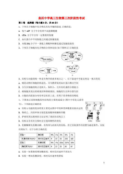 山西省曲沃中学校2016届高三生物11月阶段性考试试题
