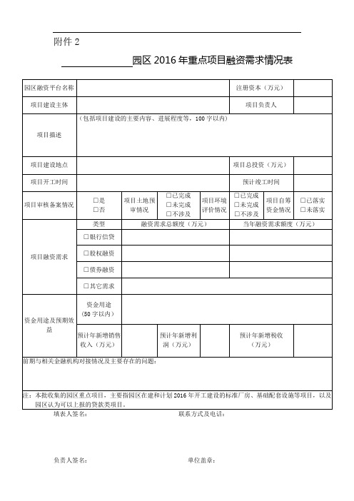 项目融资需求情况表