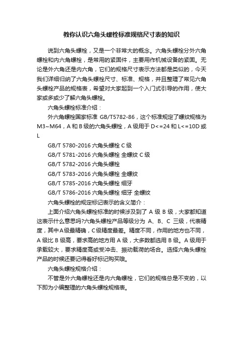 教你认识六角头螺栓标准规格尺寸表的知识