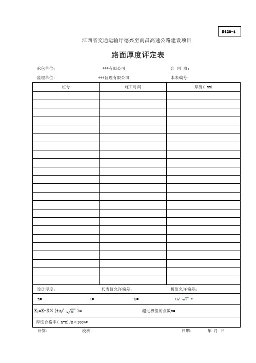 路面厚度评定表