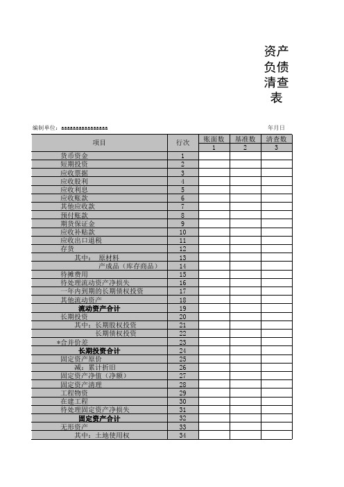 资产负债清查表