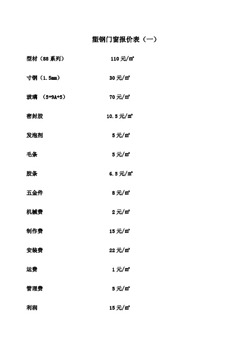 塑钢门窗报价表