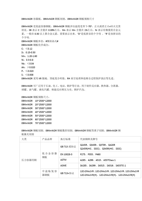 09MnNiDR低温容器板,09MnNiDR钢板切割,09MnNiDR钢板规格尺寸