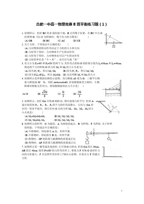 合肥一中高一物理竞赛B班平衡练习题(1)