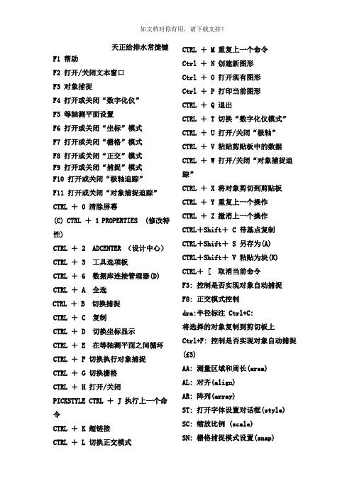 天正给排水常用快捷键