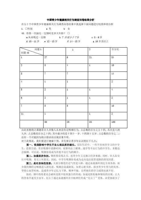 中国青少年健康相关行为调查问卷结果分析