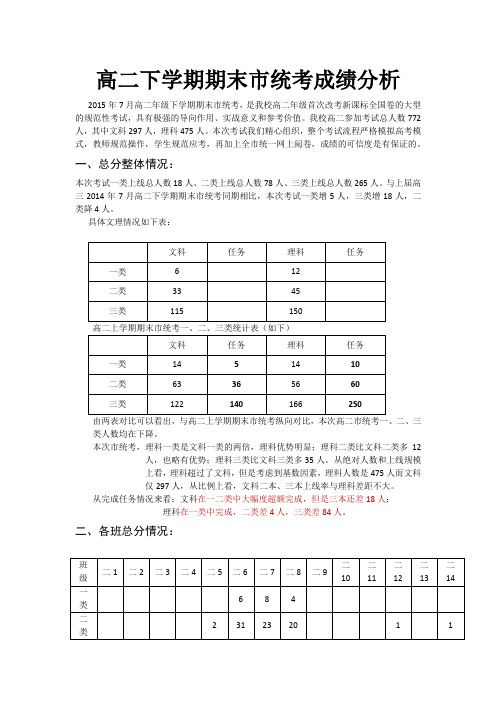 高二上市统考成绩分析汇总