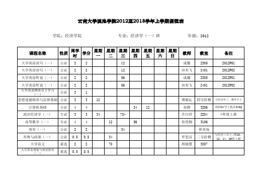 12-13学年上学期课表