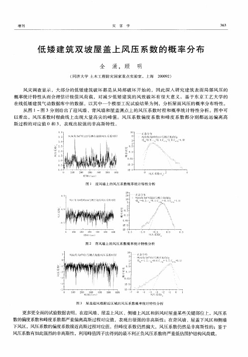 低矮建筑双坡屋盖上风压系数的概率分布