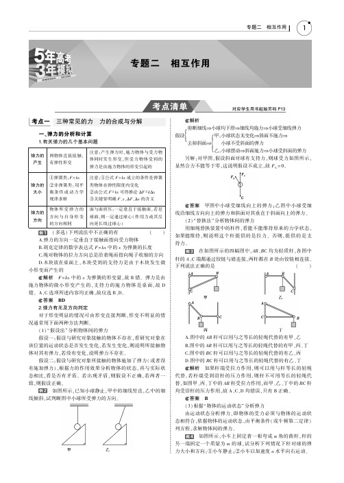 2019版高考物理(5年高考+3年模拟)(江苏专版)讲义：专题二 相互作用+PDF版含答案