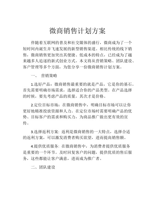 微商销售计划方案