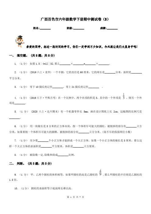 广西百色市六年级数学下册期中测试卷(B)